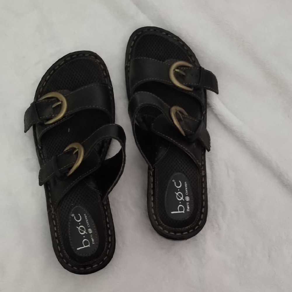 BOC Black Sandals with Perforated Design and Heel Straps